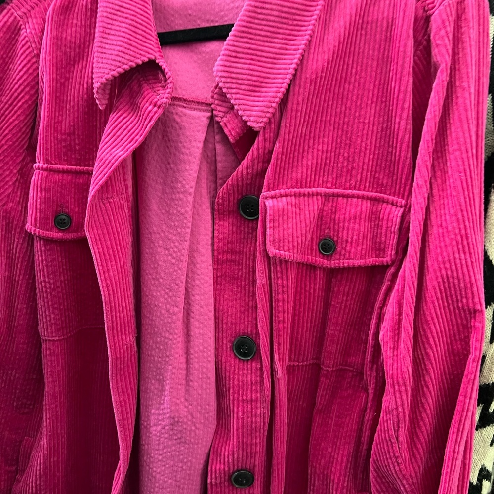 Corduroy hot pink Shacket! Look like BARBIE IN THE FALL! Never worn